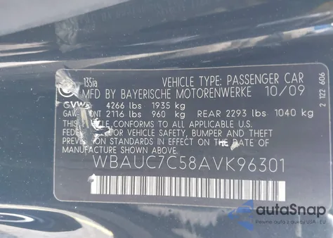 2010 BMW 135I z USA, uszkodzony, nr VIN WBAUC7C58AVK96301